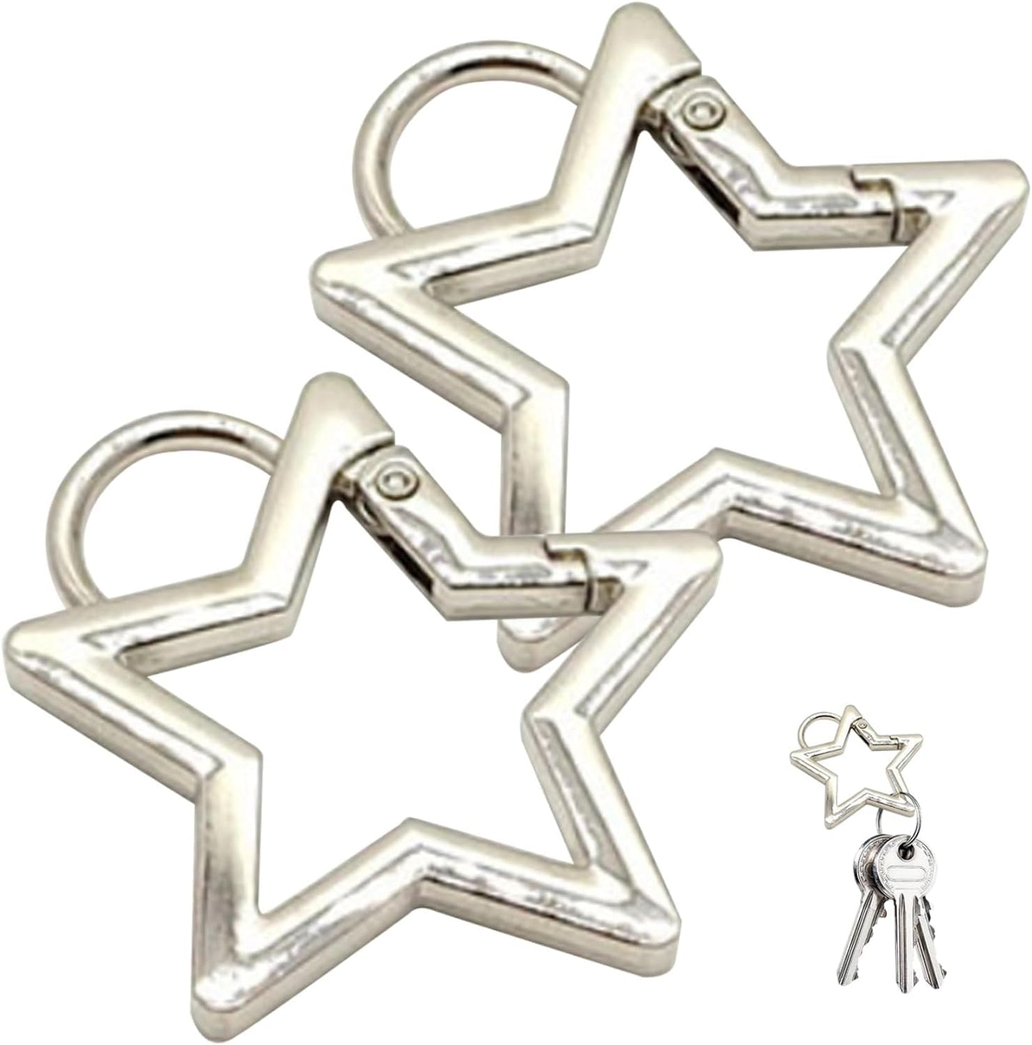 Jowxsx 2Pcs Silver Star Carabiner Clip,Keychain Metal Key Ring Heavy Duty Star Keychain Clip Polished Cute for Sports and Outdoors Craft Making Locking Carabiners Accessory