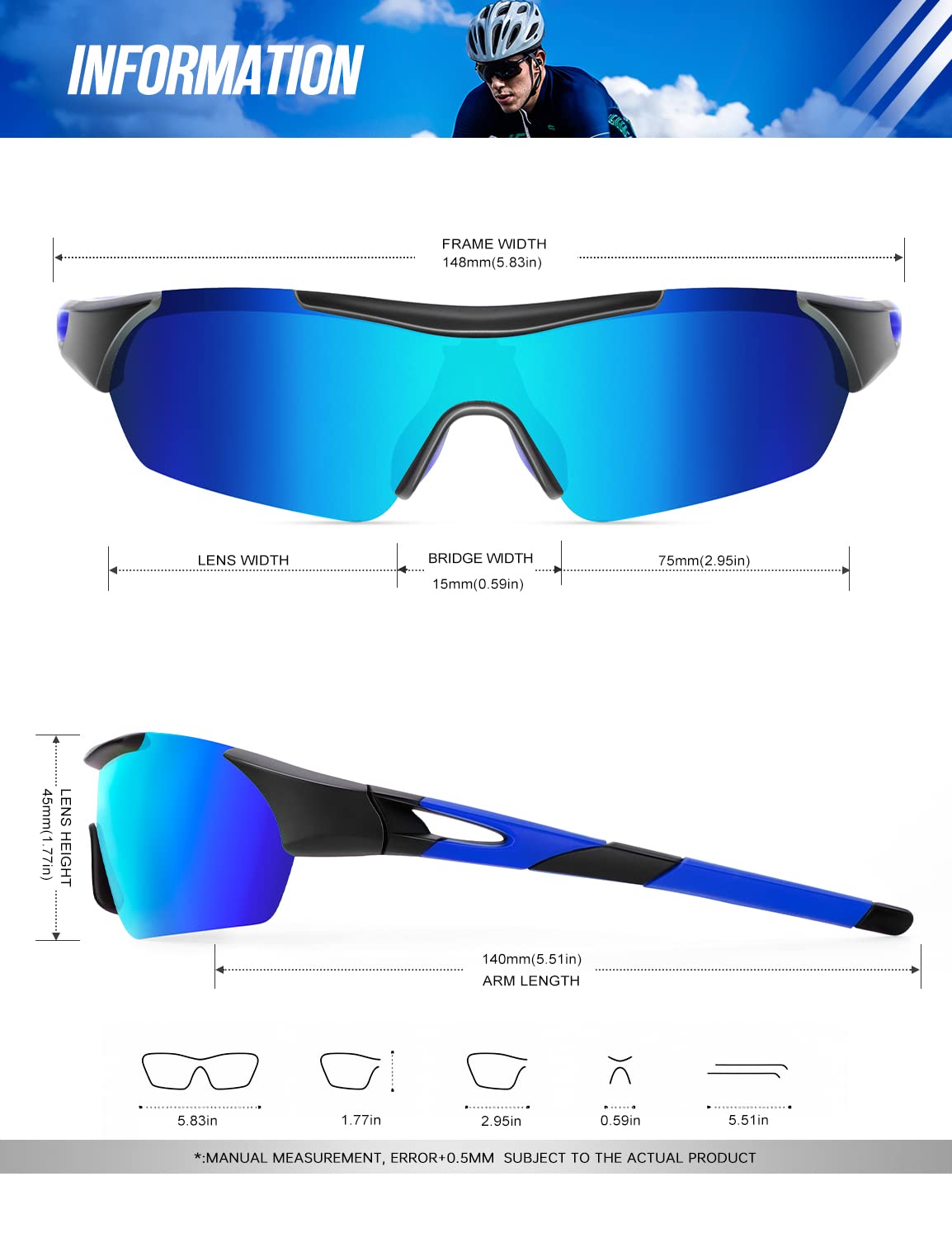 KALIYADI Sports Sunglasses for Men Women, Polarized Sunglasses Men Cool UV400 Protection for Cycling 2 Packs (Purplish Red/Dark Blue)