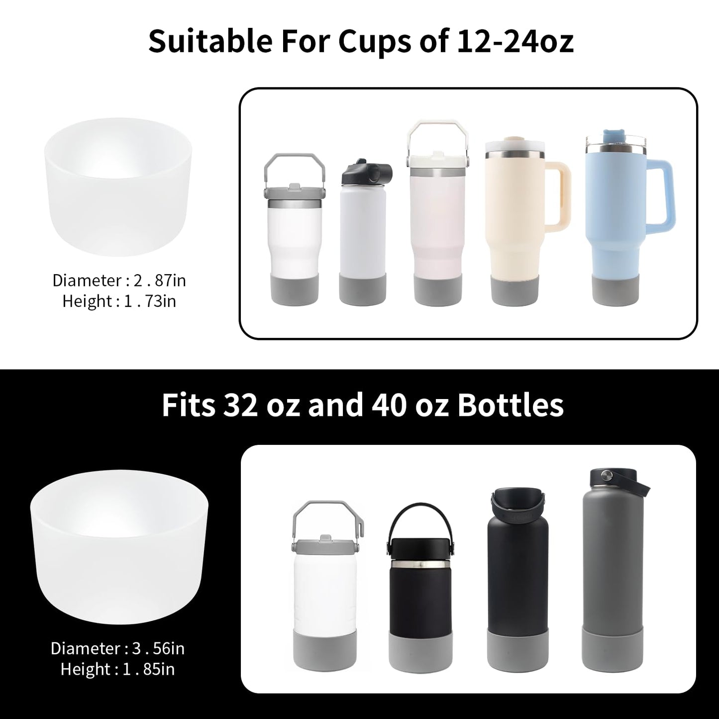 TFQXA1Z 4 Pack Silicone flask Boot, Protective Silicone Boot for 12oz - 40 oz, BPA Free Anti-Slip Water Bottle Sleeve for Stl Cup Accessories (Gray)