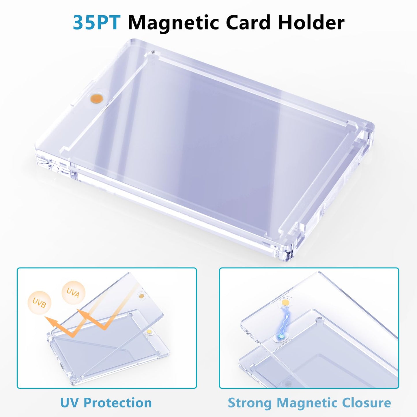 20ct Magnetic Card Holder, 35pt One Card Touch Holder for Trading Cards,Baseball Card Protectors Hard Plastic, Display Case for Collectible Cards Sport Cards Game Cards Top Loads for Cards Sleeves