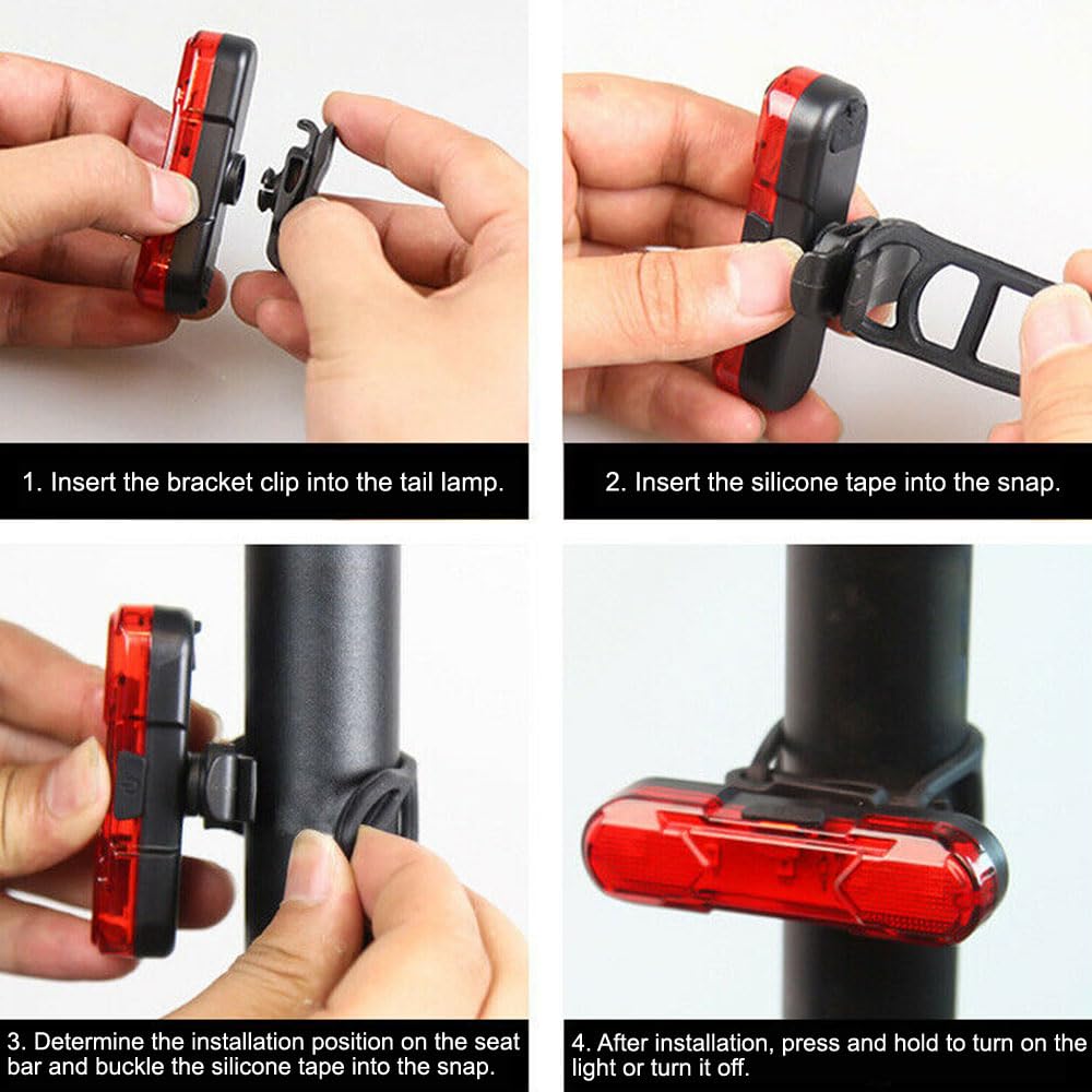 Kinizux Bike Tail Light Rechargeable 2 Pack,Bright Bicycle Lights Rear Safety Flashlight,330mah Lithium Battery inside, 4 Light Mode Options Bike Lights for Night Riding (2 USB Cables Included)