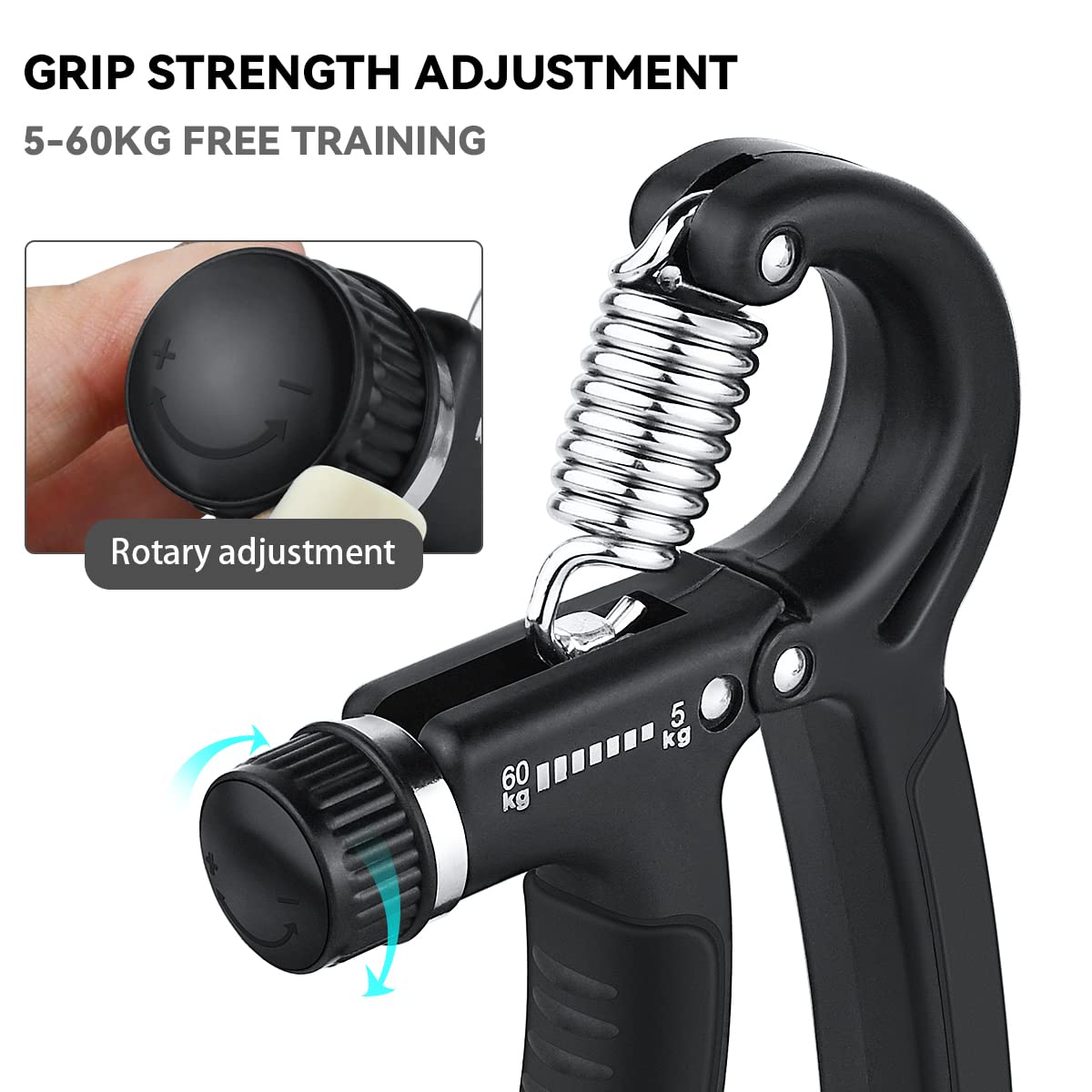 1 Pcs Hand Grip Strengthener Exerciser Hand Workout Squeezer, Adjustable Resistance 11-132 lbs Forearm Exerciser (5-60kg), Finger Stretcher for Home Gym Athlete Muscle Building and Hand Rehabilitation Exercising (Black)