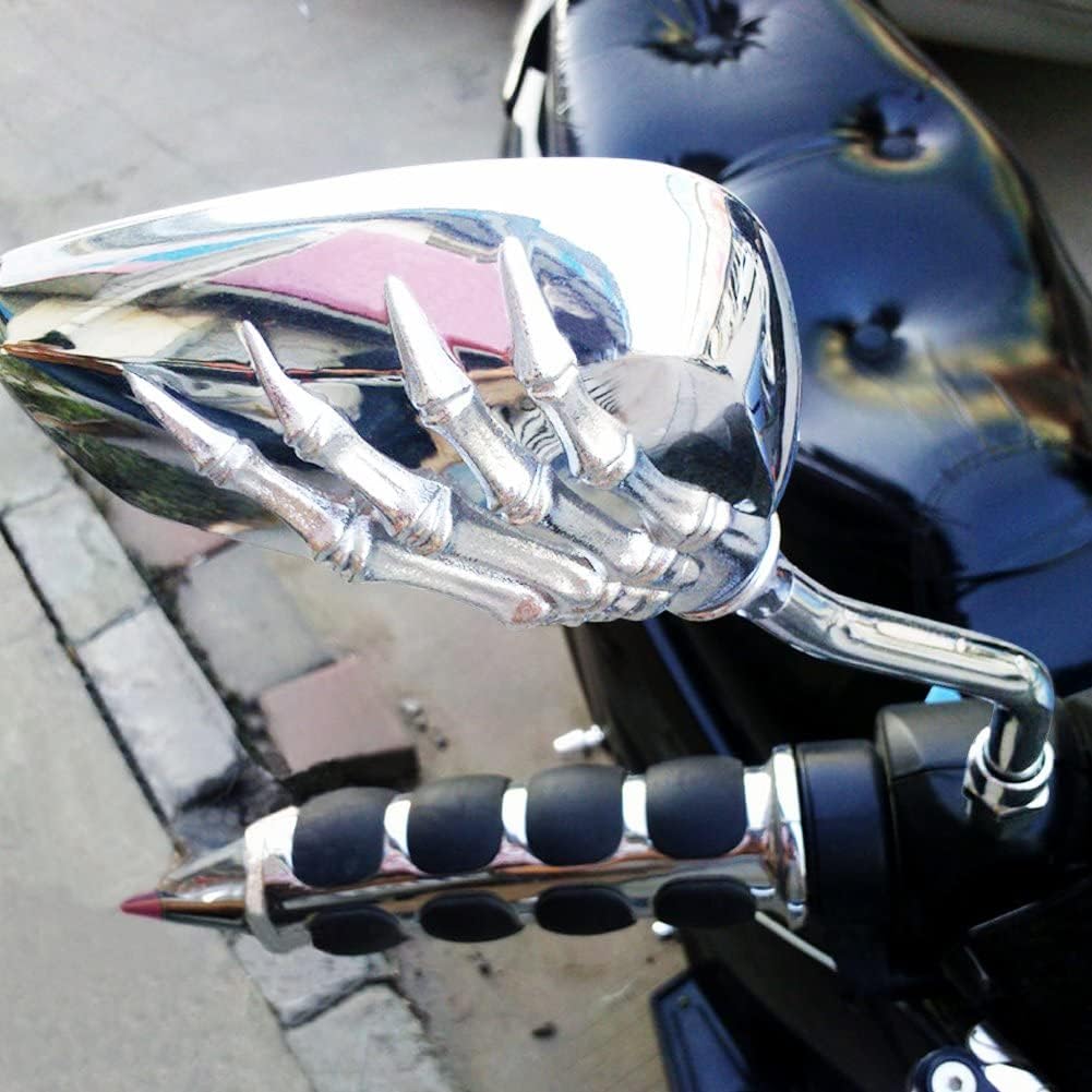 1 Pair Bicycle Mirror,Big View Bike Rear View Mirror Blindsight Multi Angle Adjustable Bike Mirror Billet Aluminum Chrome Plated Outside Skull Claw Style Also suitable for motorcycle mirror