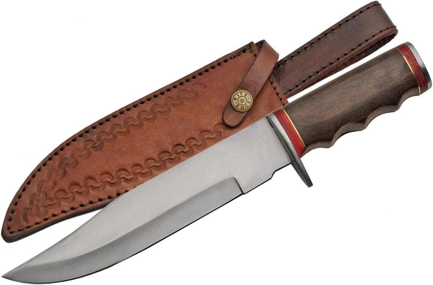 SZCO Supplies 12" Full Tang Bowie Knife with Sheath - Tactical Fixed Blade Hunting Knife for Men with Stainless Steel Blade, Wood Handle & Leather Sheath - Hunting Knives for Men for Outdoor Camping