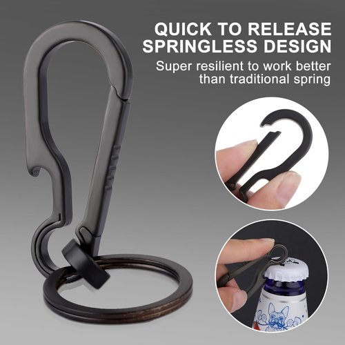 Ouligay Titanium Carabiner Keychain Clip Titanium Key Chain Bottle Opener Keychain Heavy Duty Car for Camping Hiking Men Women(Black)