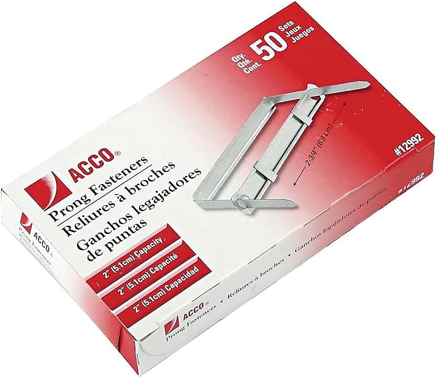 Acco 12992 Two-Piece Prong Fasteners, 2-Inch Capacity, 2-3/4-Inch Center, 50/Box