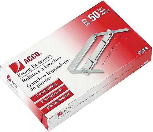 Acco 12992 Two-Piece Prong Fasteners, 2-Inch Capacity, 2-3/4-Inch Center, 50/Box
