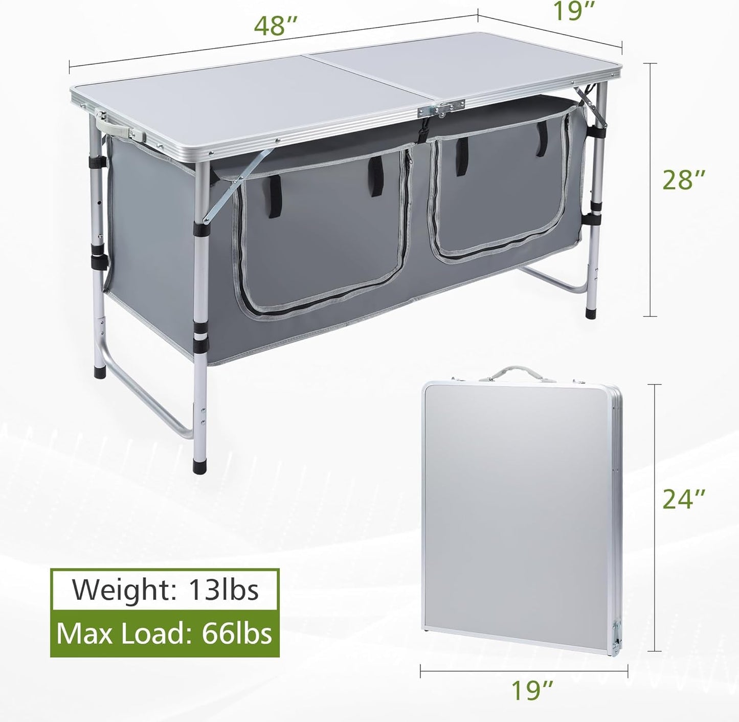 JOUYEK Camping Table, Folding Camping Table with Storage, Portable Kitchen Table, Lightweight, 3 Heights Adjustable Camping Furniture for BBQ, Picnic, Camping, Hiking, Beach, and Indoor