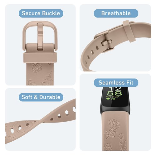 Meliya Compatible with Fitbit Inspire 3 Bands for Women Men, Floral Engraved Silicone Straps Replacement Wristband for Fitbit Inspire 3 Fitness Tracker (Smoke Violet+Milk Tea+Starlight)