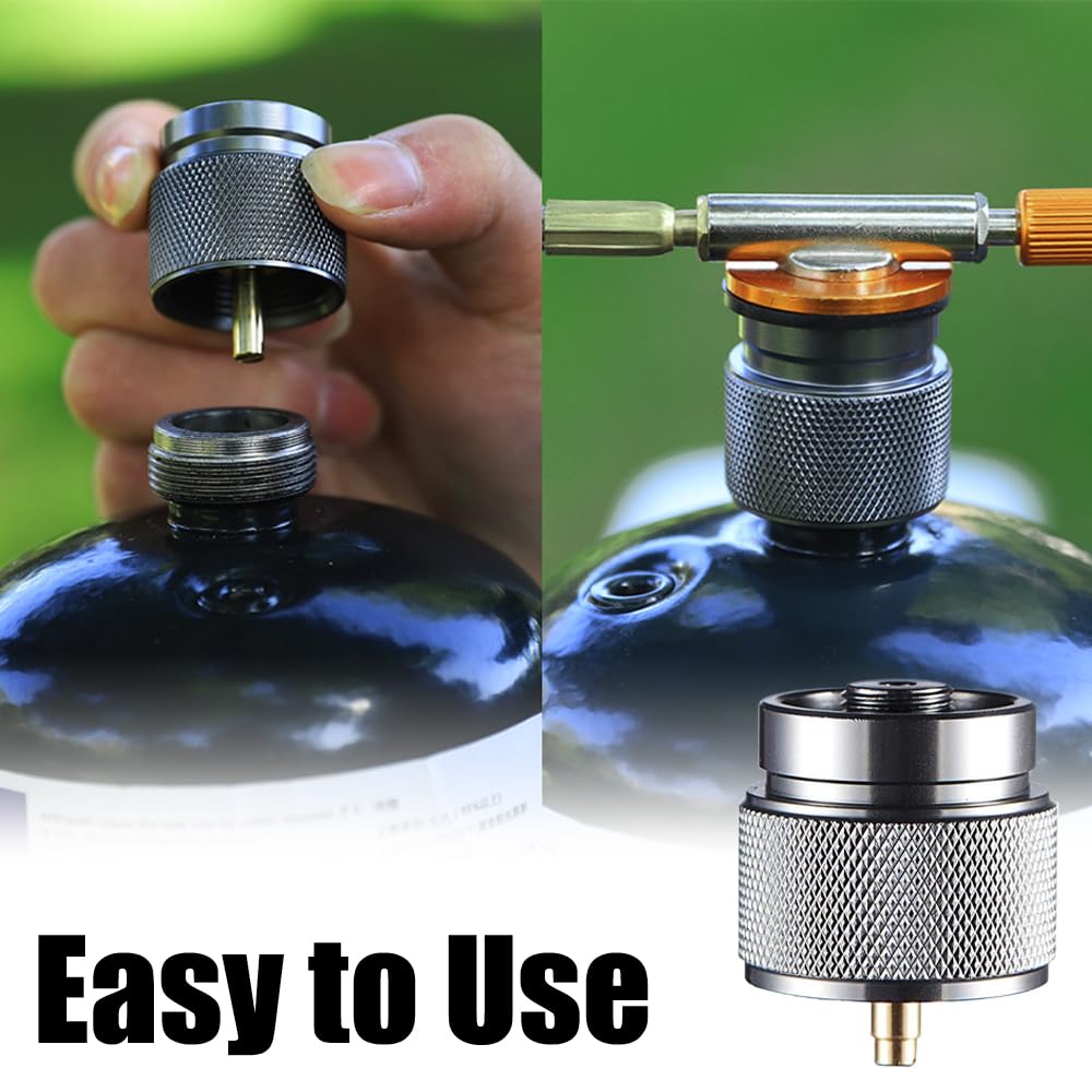2PCS Camping Stove Adapter Silver Propane Canister Converter Propane Small Tank Input EN417 Lindal Valve Output Propane to Butane Adapter Camp Fuel Adapter for Outdoor Backpack Hiking