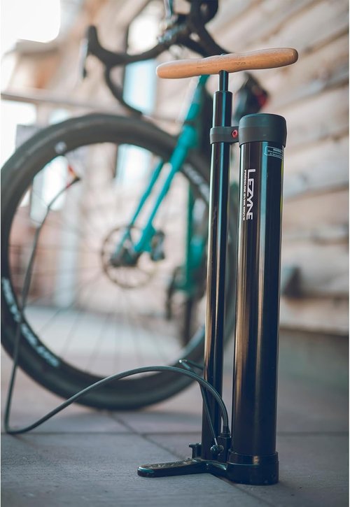 LEZYNE Pressure Over Drive High Volume Tubeless Compatible Bicycle Floor Pump with 2.5" Gauge - 220 PSI Tire Air Pump for Mountain/Gravel Bikes - ABS-1 Pro Tubeless Chuck Fits Presta/M6x0.8 Valve