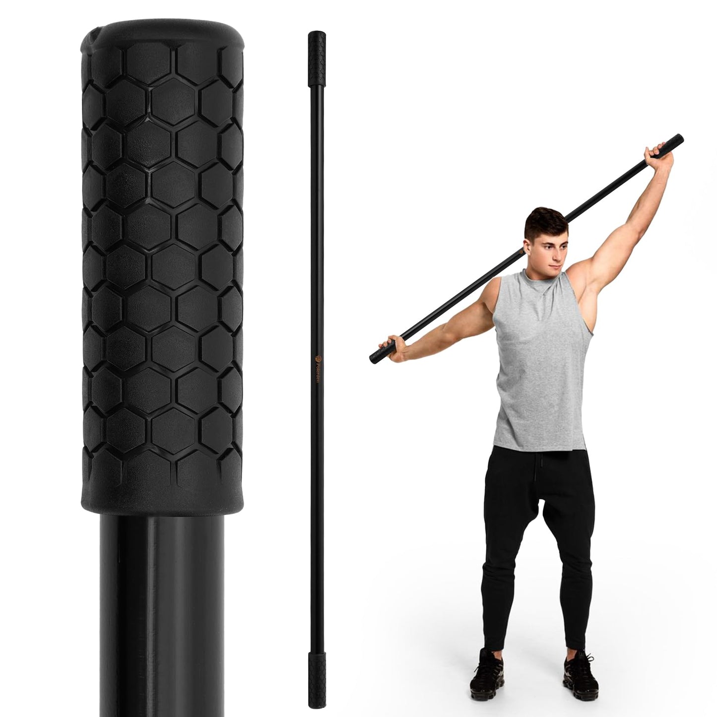 P Polerden Yoga Stick Natural Bamboo 5ft, Stretching Stick for Mobility, Exercise Stick with Non-Slip Ends, Exercise Dowel for Physical Therapy, Balance Pole and Stretch Bar for Stretching Equipment Black