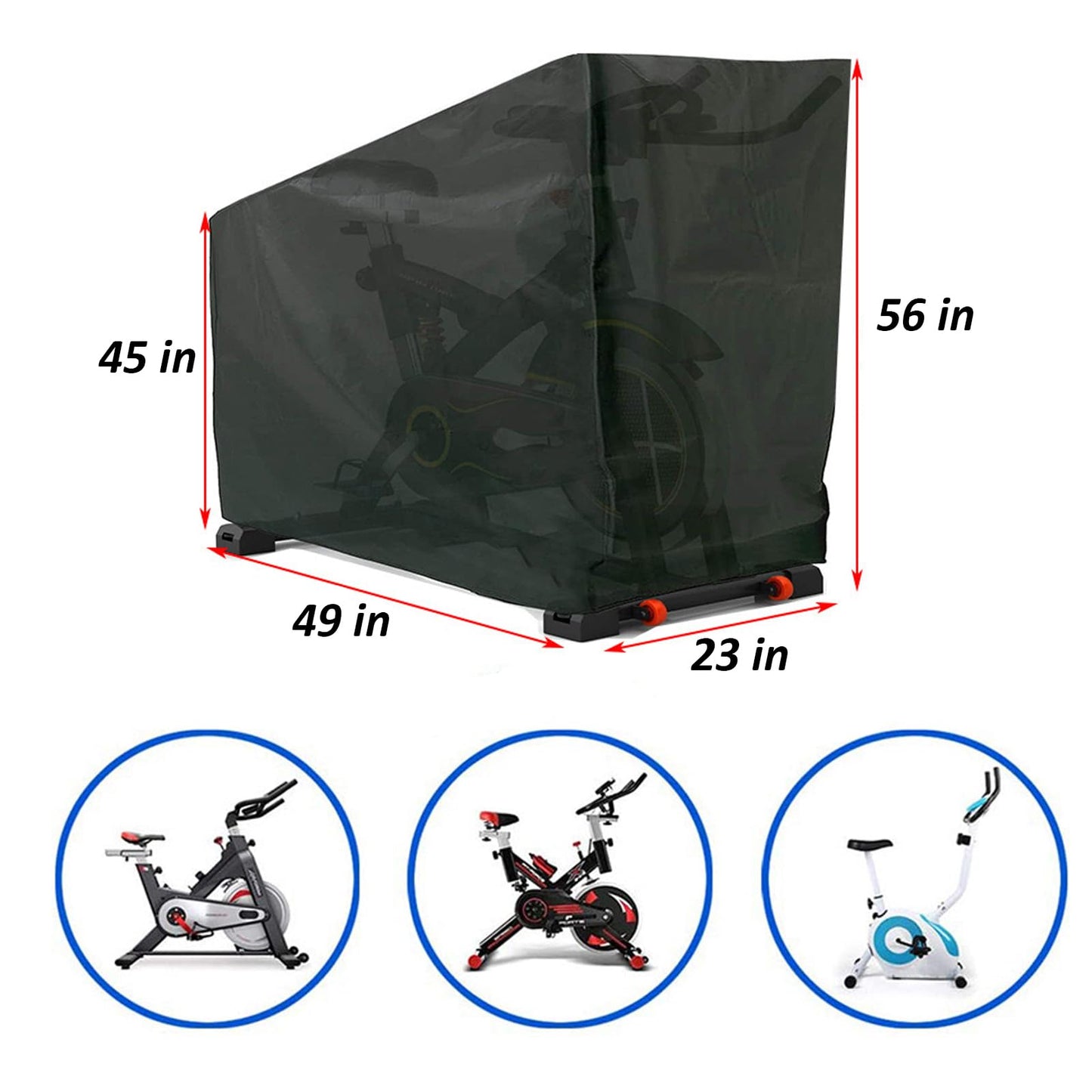 Exercise Bike Cover, Upright Cycling Protective Cover Stationary Bike Cover for Indoor & Outdoor, Dustproof Waterproof Fitness Bicycle Cover with Drawstring, Black, 56x49x23 In