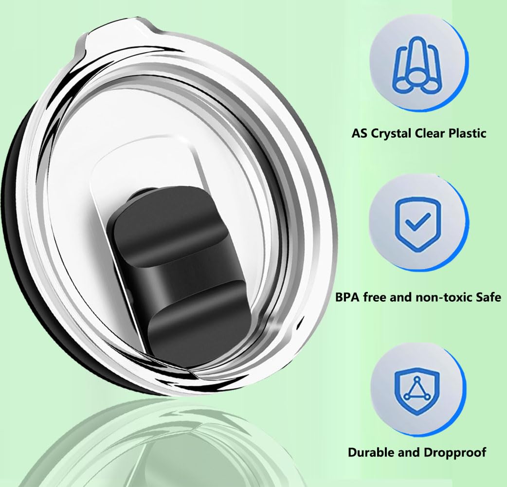 2Pack 20 oz for YETI Tumbler Lid, with 3 Black Magnetic Slider Replacement, Compatible for YETI 20 oz Tumbler, for 10/24 oz Mug and 10 oz Lowball, Coffee Tumbler