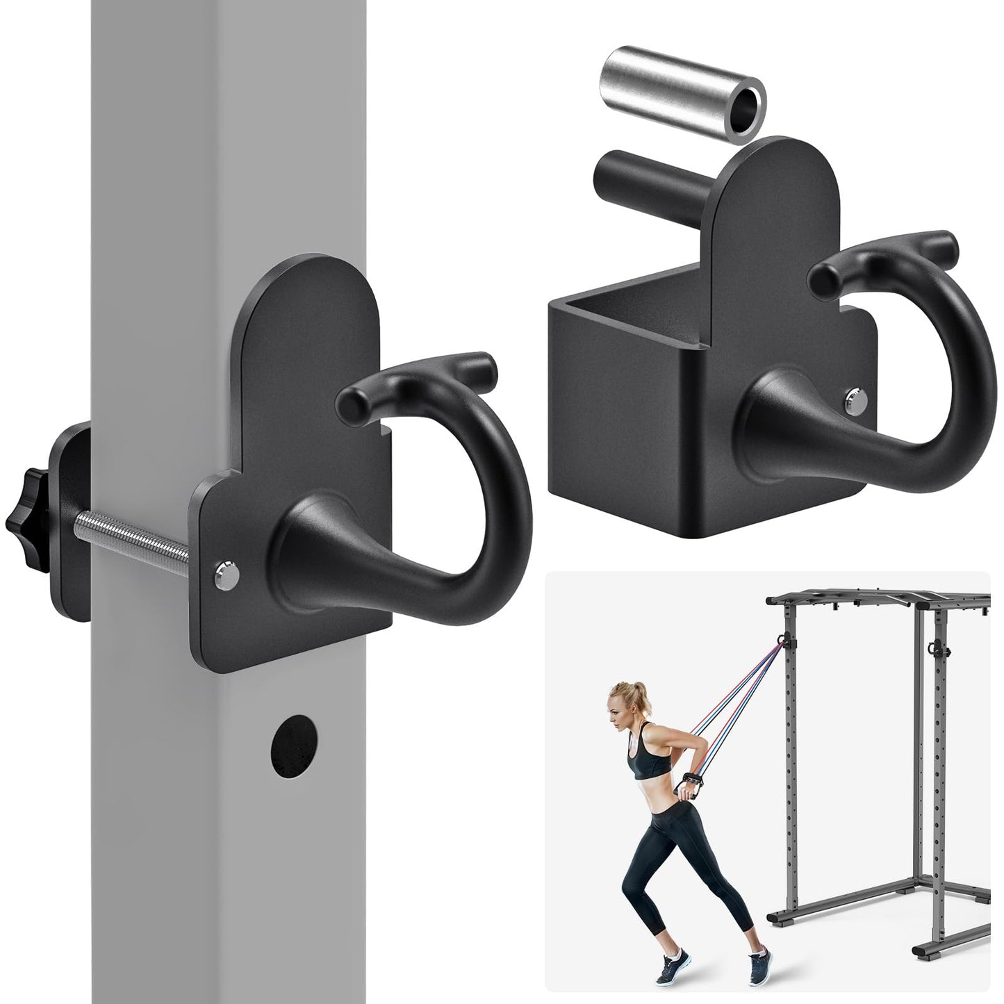 Kipika Anchor for Resistance Bands Fits 2" x 2" Power Rack with 5/8" or 1" Hole - Heavy Duty Steel Hooks with Rubber Pads for Home Gym Workouts, Strength Training,and Physical Therapy Exercise, 2 Pack