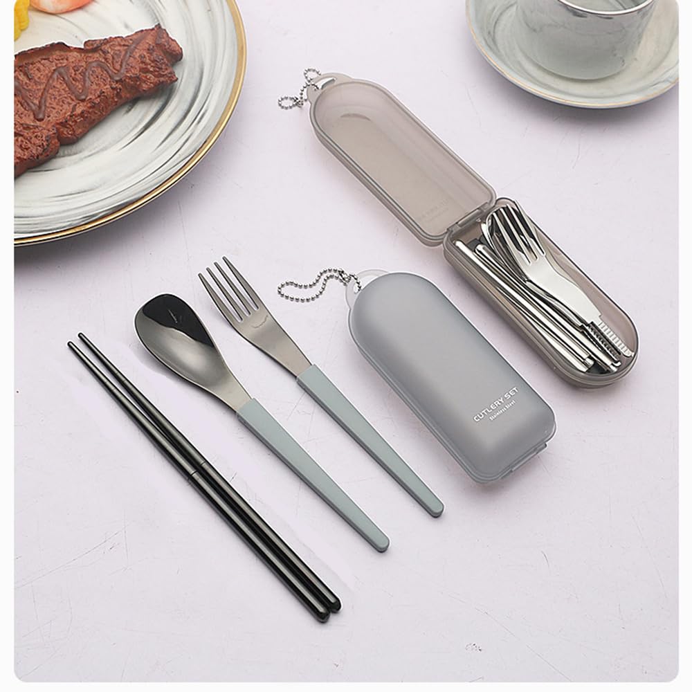 2Pack Folding Stainless Steel Cutlery Set with Case, Travel Foldable Collapsible Portable Tableware Utensil Spoon Fork Chopsticks for Picnic