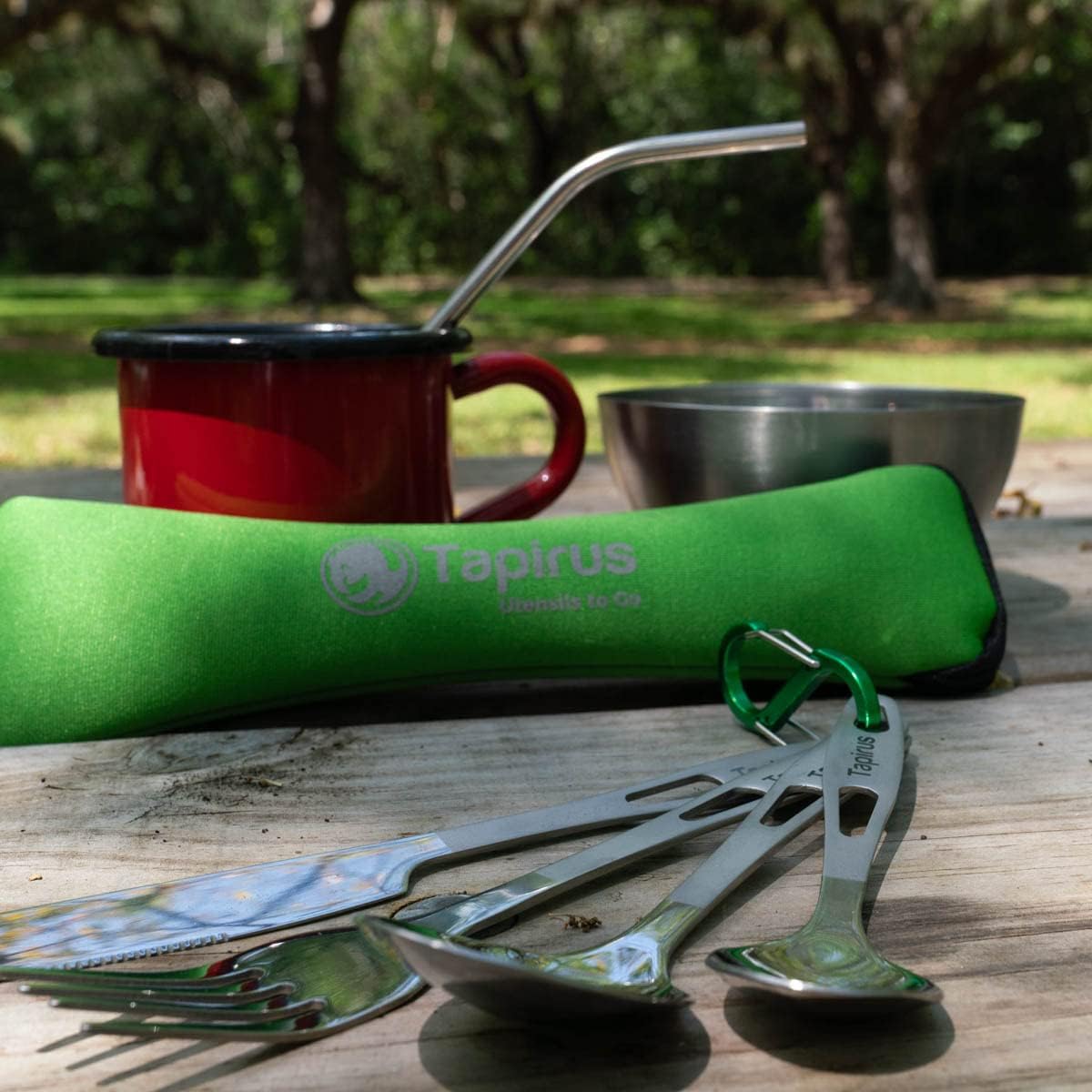 6-Piece Portable Stainless Steel Camp Utensil Set with Waterproof Case & Carabiner