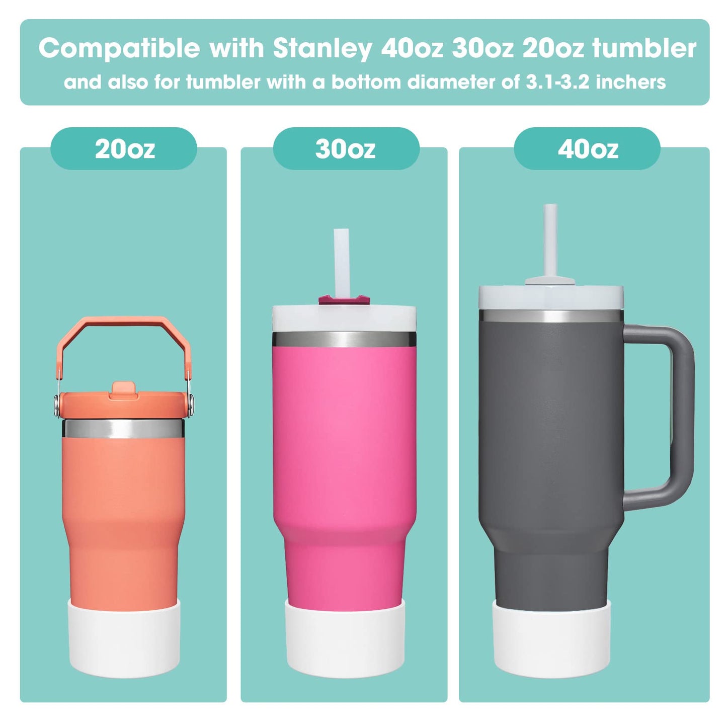 Airboat Upgrade 2PCS Protective Silicone Boot Bumper for Stanley Quencher Adventure 40oz 30oz IceFlow 20oz 30oz Tumbler, Water Bottle Bottom Sleeve Cover Accessories for Stanley Mug Cup(Pink)