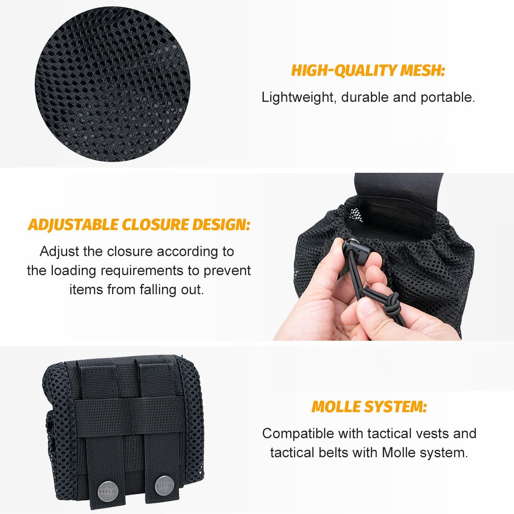 IDOGEAR Tactical Molle Dump Pouch Foldable Mag-Net Drawstring Recycle Pouch Recovery Tool Pack for Molle Belt Tactical Vest Backpack (Black)