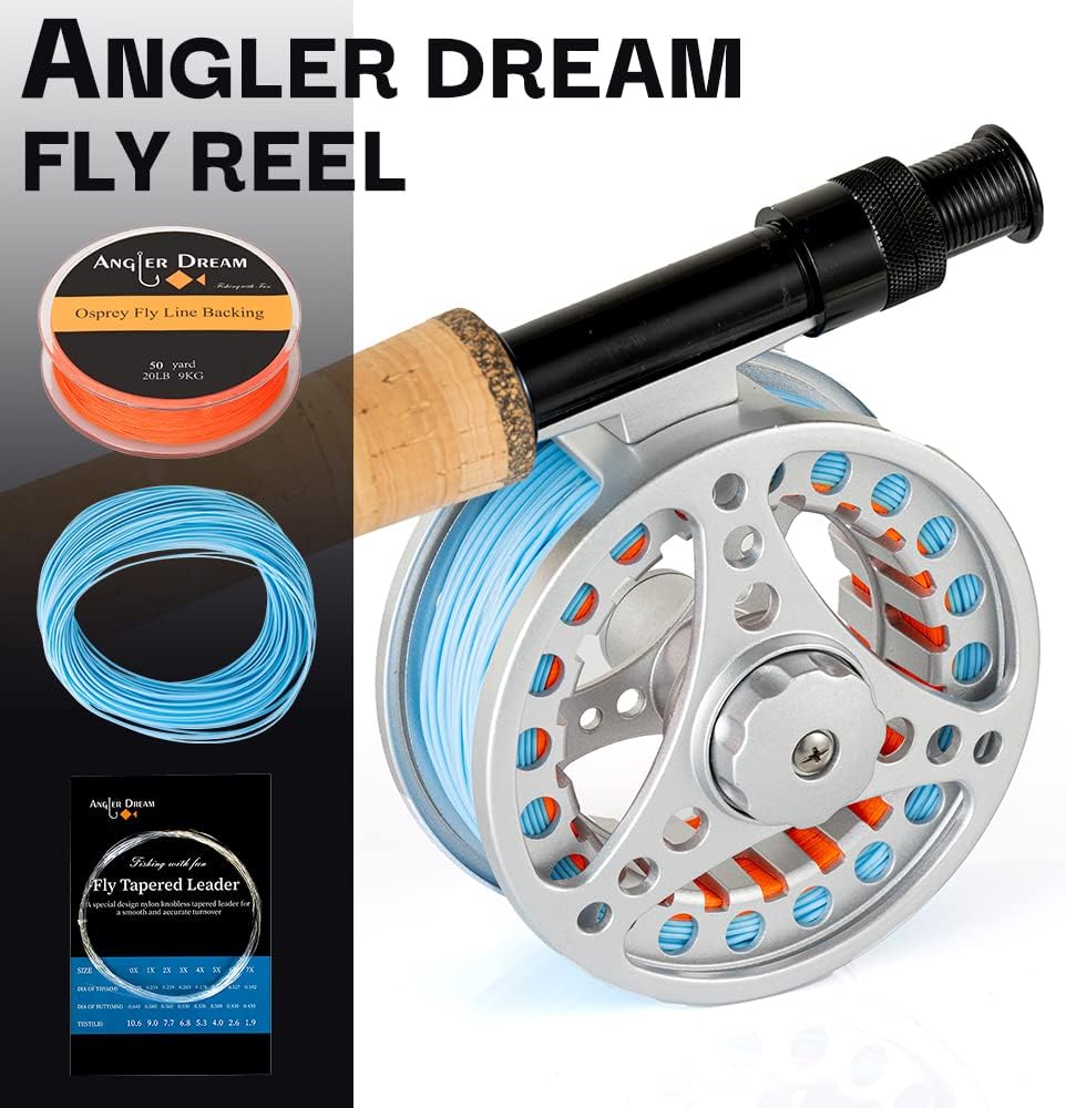 (1/2WT 3/4WT 5/6WT 7/8WT) Fly Reel with Line Combo Aluminum Alloy Large Arbor Fly Fishing Reels Weight Forward Fly Line with Braided Backing Taper Leader Pre-Tied