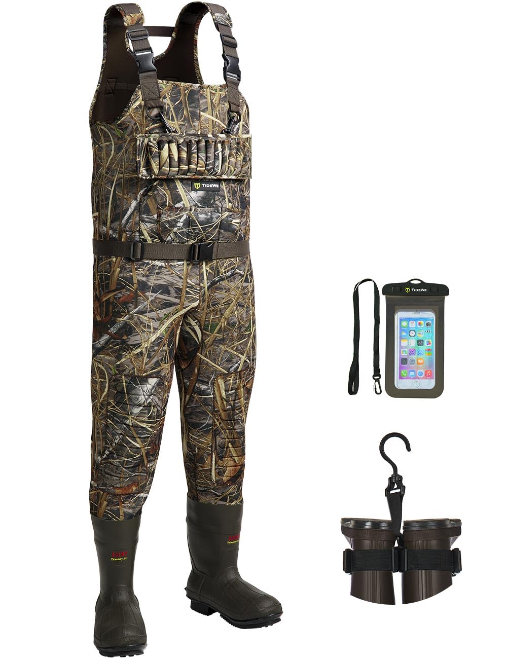 TIDEWE Hunting Wader, 5mm Neoprene Chest Waders with 1400 Gram Insulation Rubber Boots, Waterproof and Seam Sealed Bootfoot Chest Wader for Fishing and Hunting (Next Camo Evos Size 11)