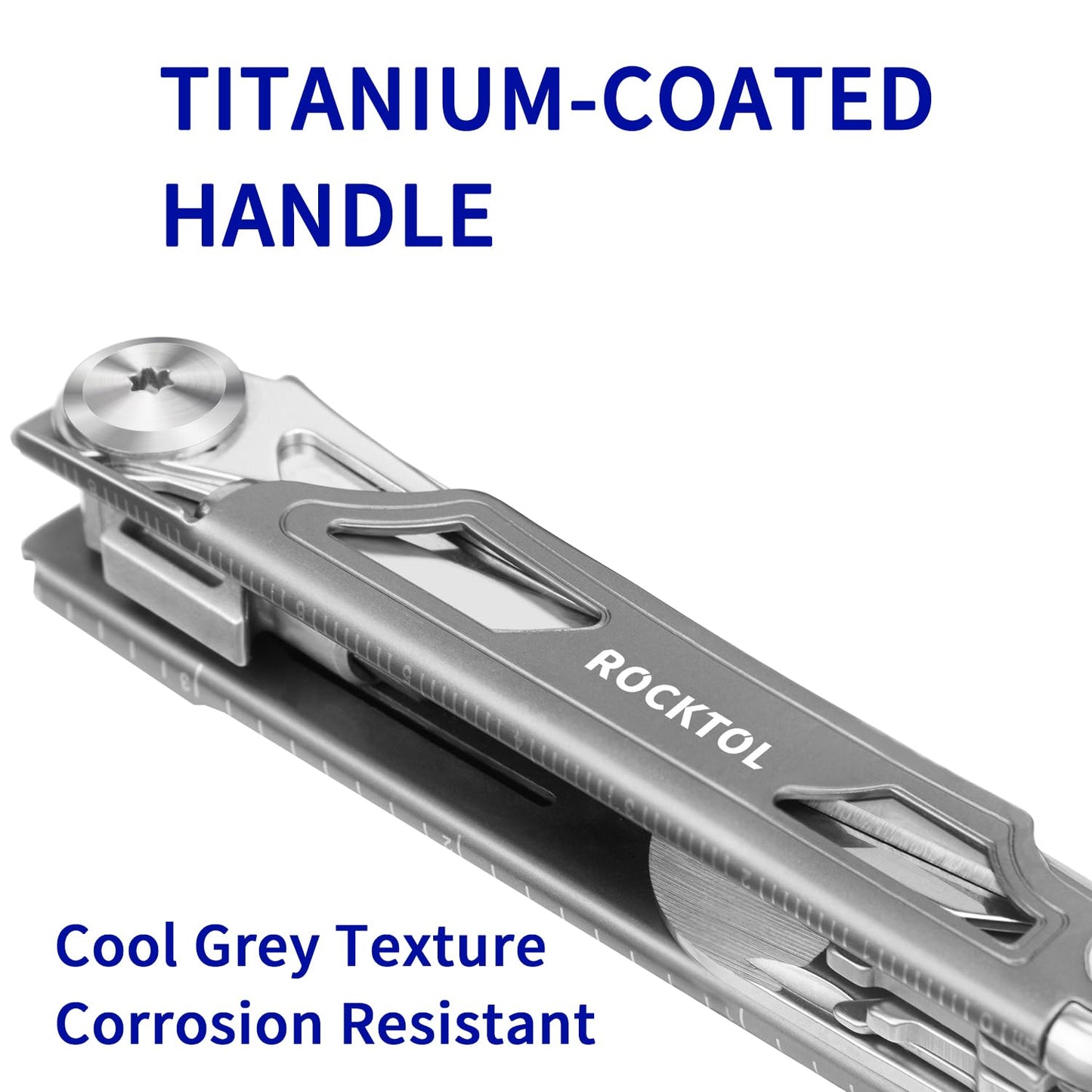ROCKTOL Multitool Pocket Knife,12-in-1 Multitool Knife,Titanium-Plated Handle,Pocket Clip,Large Scissors,Stainless Steel for Camping, Hiking, Survival, multitool for Men