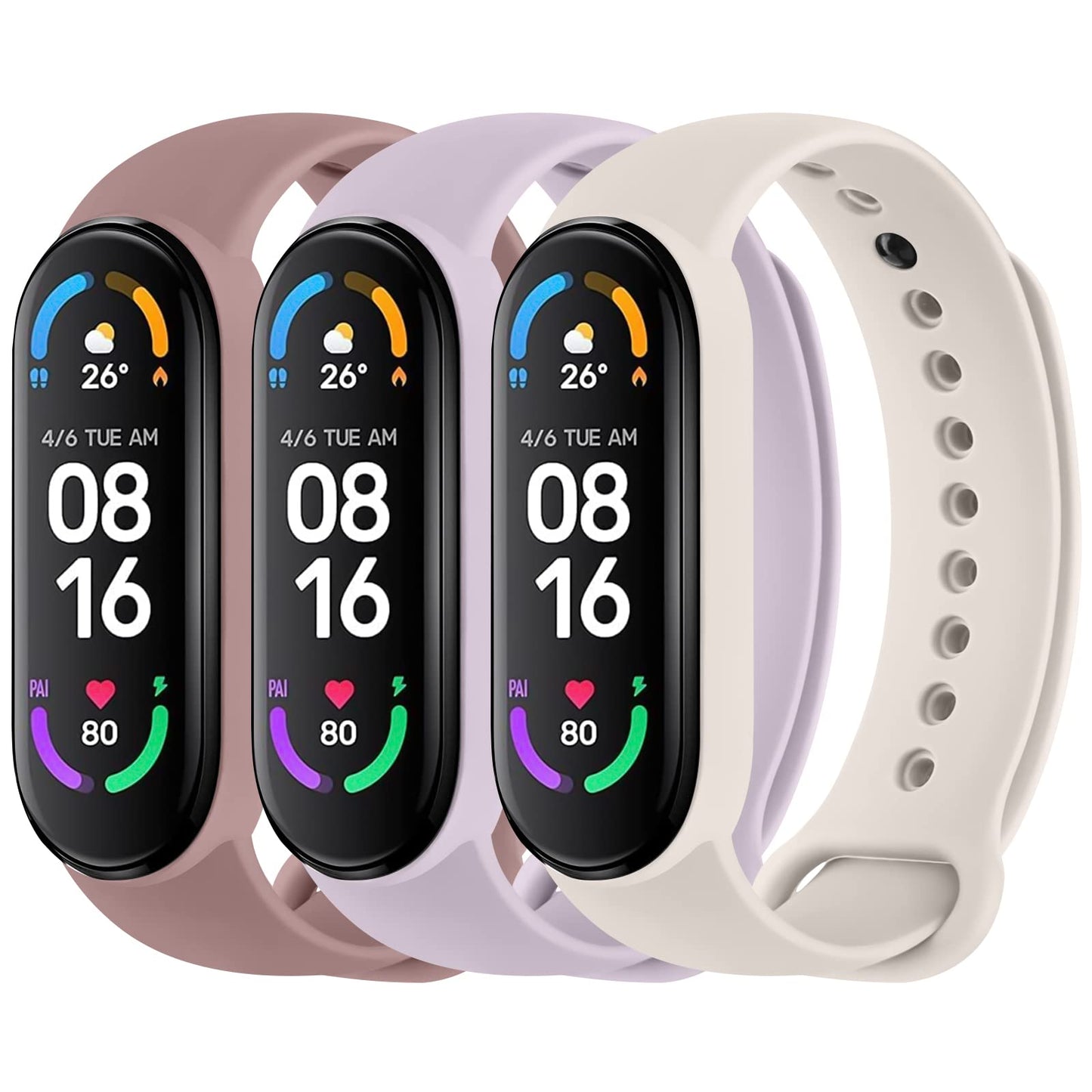 3 Pack Sport Bands for Mi Band 5 Bands & Mi Band 6 Bands, Soft Silicone Replacement Straps for Xiaomi Mi Band 5 & 6 Fitness Tracker (Smoke Violet+Starlight+Light Purple)