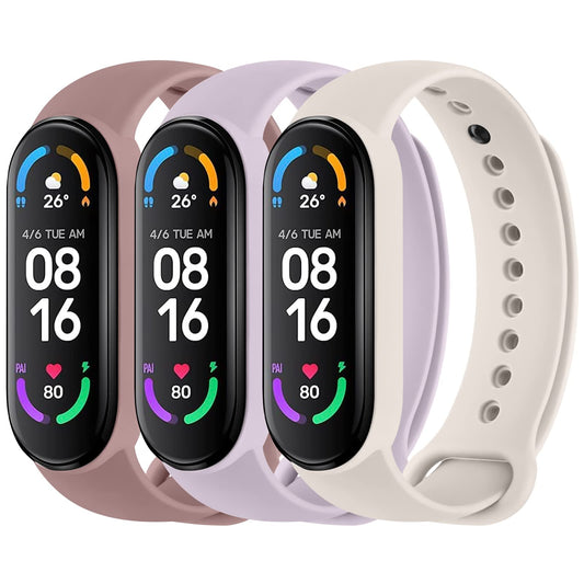 3 Pack Sport Bands for Mi Band 5 Bands & Mi Band 6 Bands, Soft Silicone Replacement Straps for Xiaomi Mi Band 5 & 6 Fitness Tracker (Smoke Violet+Starlight+Light Purple)