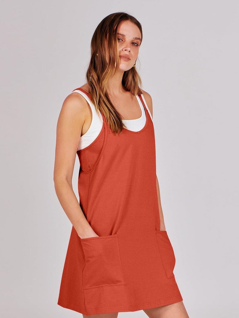 ANRABESS Women Athletic Dress Summer Tennis Workout Active Sports Mini Romper Dress Built in Shorts Travel Vacation Clothes Red XX-Large