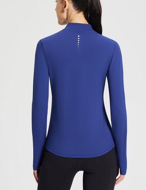 baleaf Thermal Long Sleeve Shirts for Women Mock Neck Base Layer Top Warm Fleece Winter Clothes Cold Weather Gear with Neck Gaiter Blue M