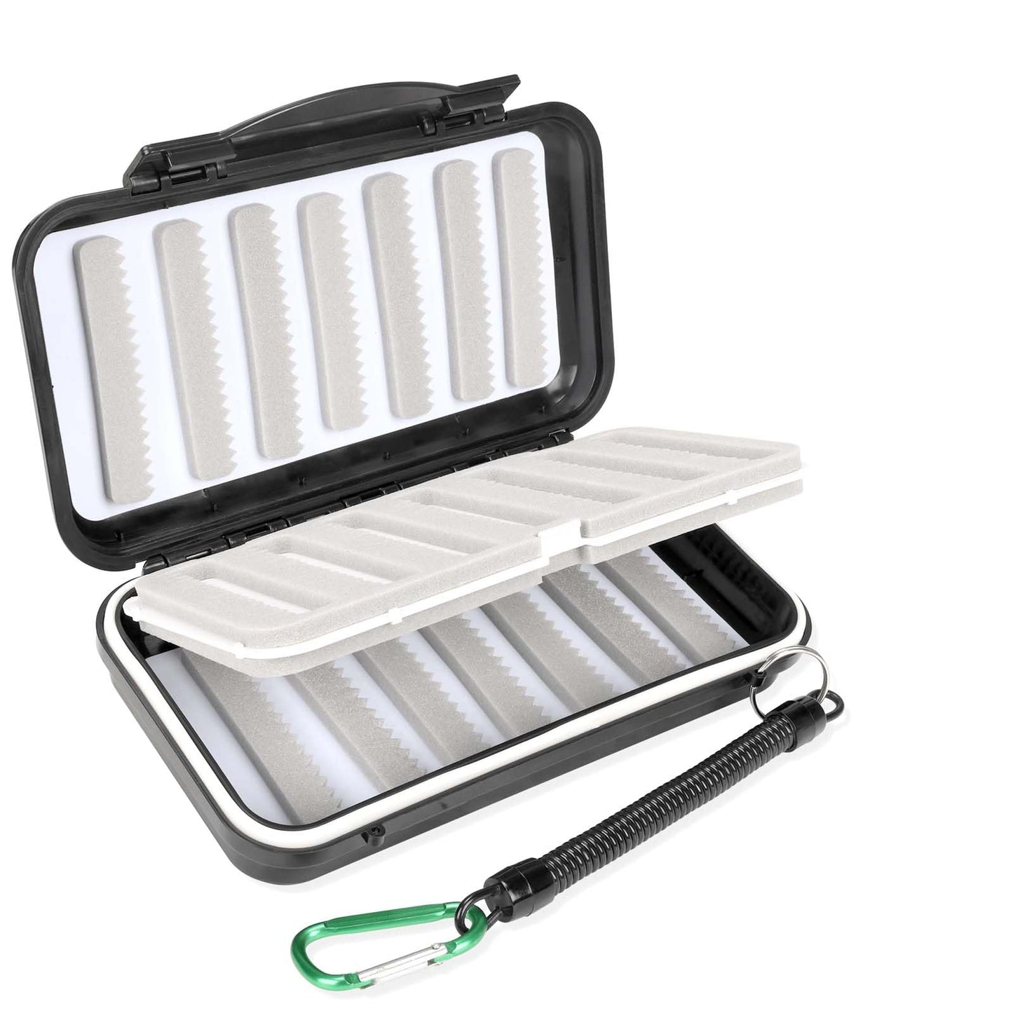Fly Fishing Box Fly Boxes For Fly Fishing Trout Two-Sided Waterproof Lightweight Easy Grip Black Lid Fly Fishing Lures Box Foam Ice Jig Fly Box And Coil Springs Cord.