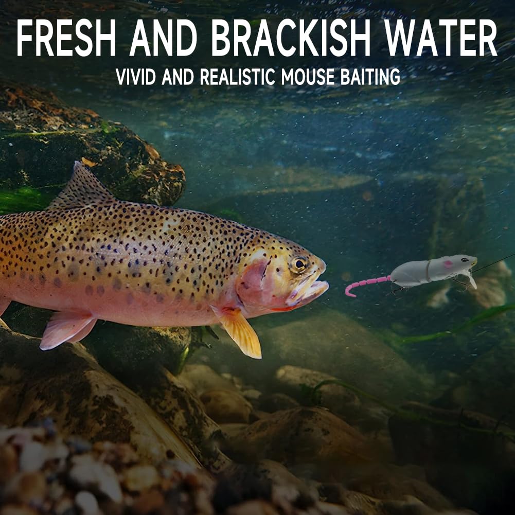 Gaderth 5pcs Mouse Fishing Lures with Treble Hooks, Multi Jointed Swimbaits, 15.5g/15.5cm Slow Sinking Minnow Artificial Fake Bait for Freshwater Saltwater Bass 5PCS