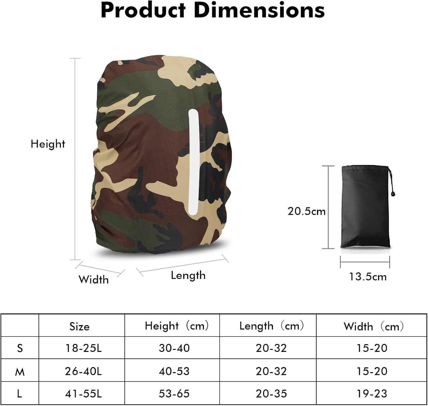 LAMA 2pcs Waterproof Rain Cover for Backpack, Reflective Rainproof Protector for Anti-dust and Anti-Theft M 30L-40L Black