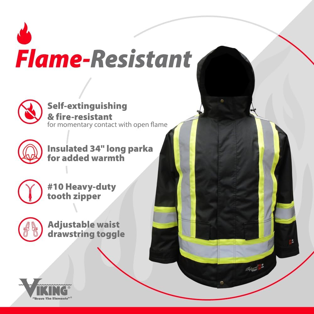 Viking Professional Freezer Insulated Journeyman FR Jacket - Waterproof 300D Trilobal Rip-Stop Hi Vis Jackets for Men