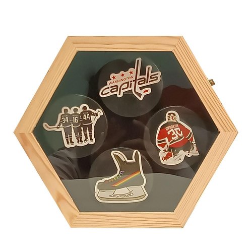 Hockey Display Case, Hockey Rack, Hockey Display Case with UV Resistant Vintage Lock, Holds 4 Hockey Pucks (Pucks Not Included)...