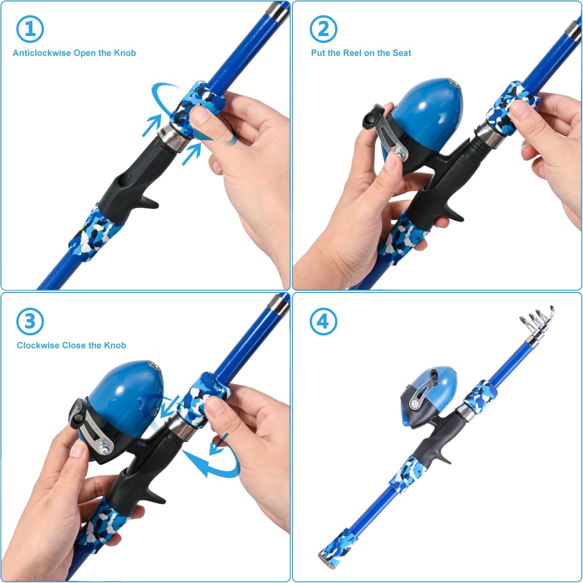 LEOFISHING Portable Kids Fishing Rod Set 2Pack Telescopic Fishing Poles for Boys and Girls Fishing Rod and Reel Combos with Full Kits Fishing Net and Bucket for Toddler Youth (Blue and Orange)