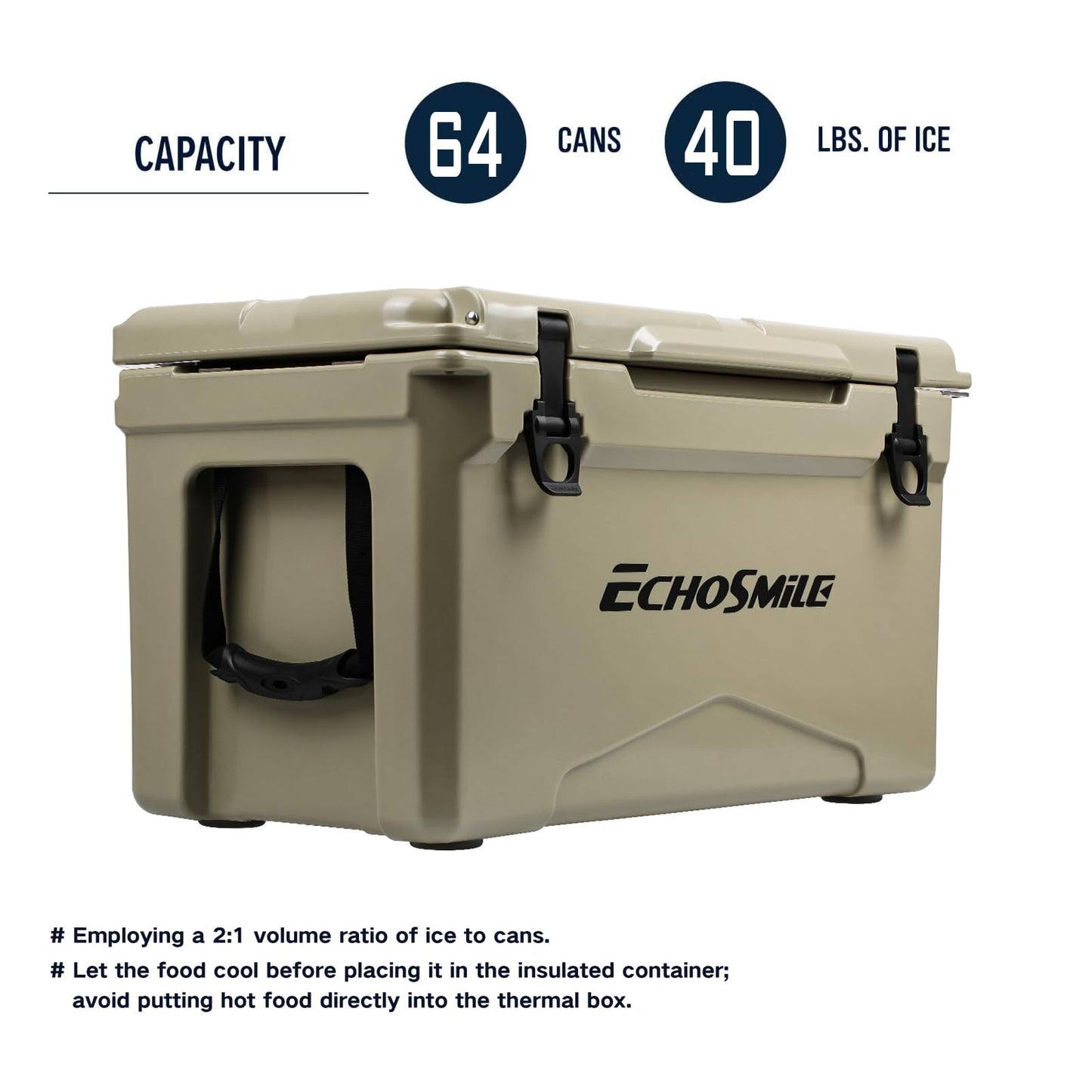 EchoSmile 25/30/35/40/60/75 Quart Rotomolded Cooler, Built to Stand up to The Rigors of The Journey