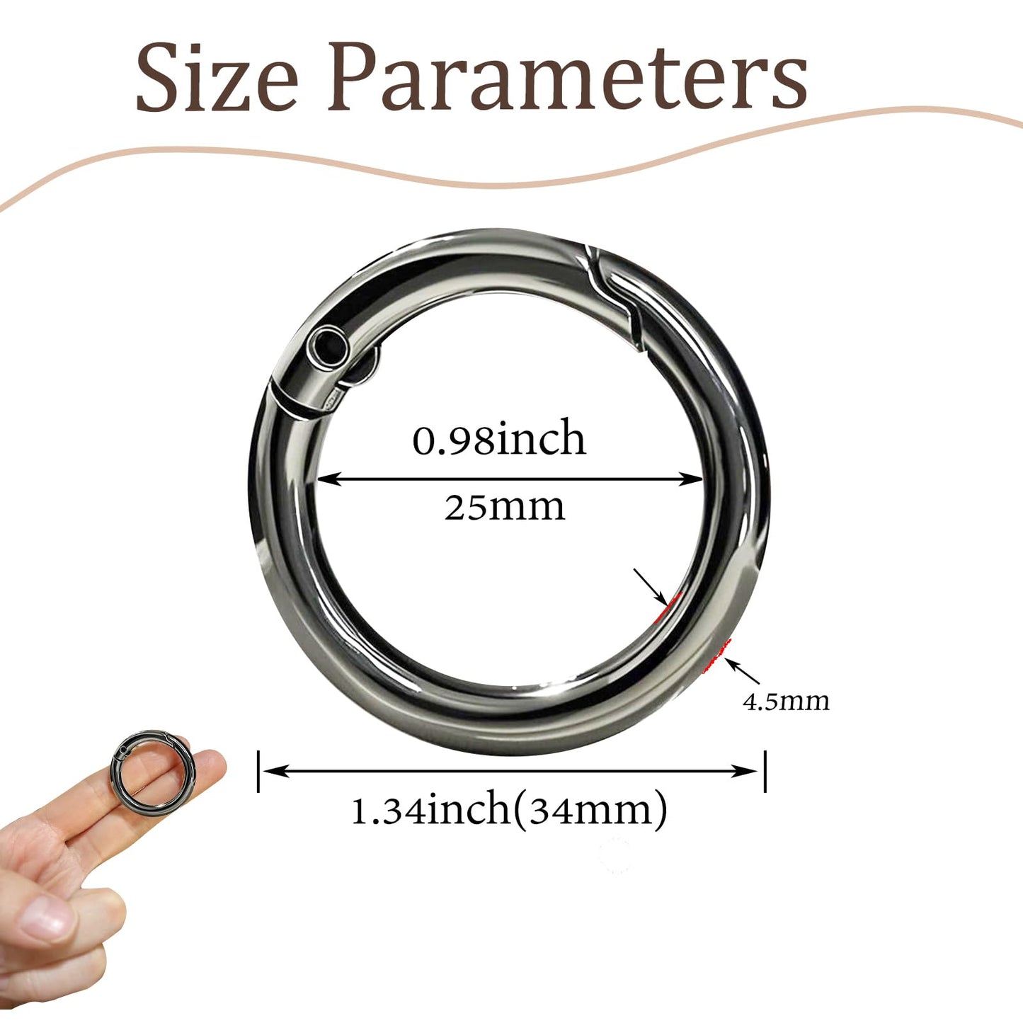 10-Pack Round Carabiner Clips Metal Trigger Spring O Rings Replacement Charm Clasp for Purse,Handbags DIY Crafts 1Inch