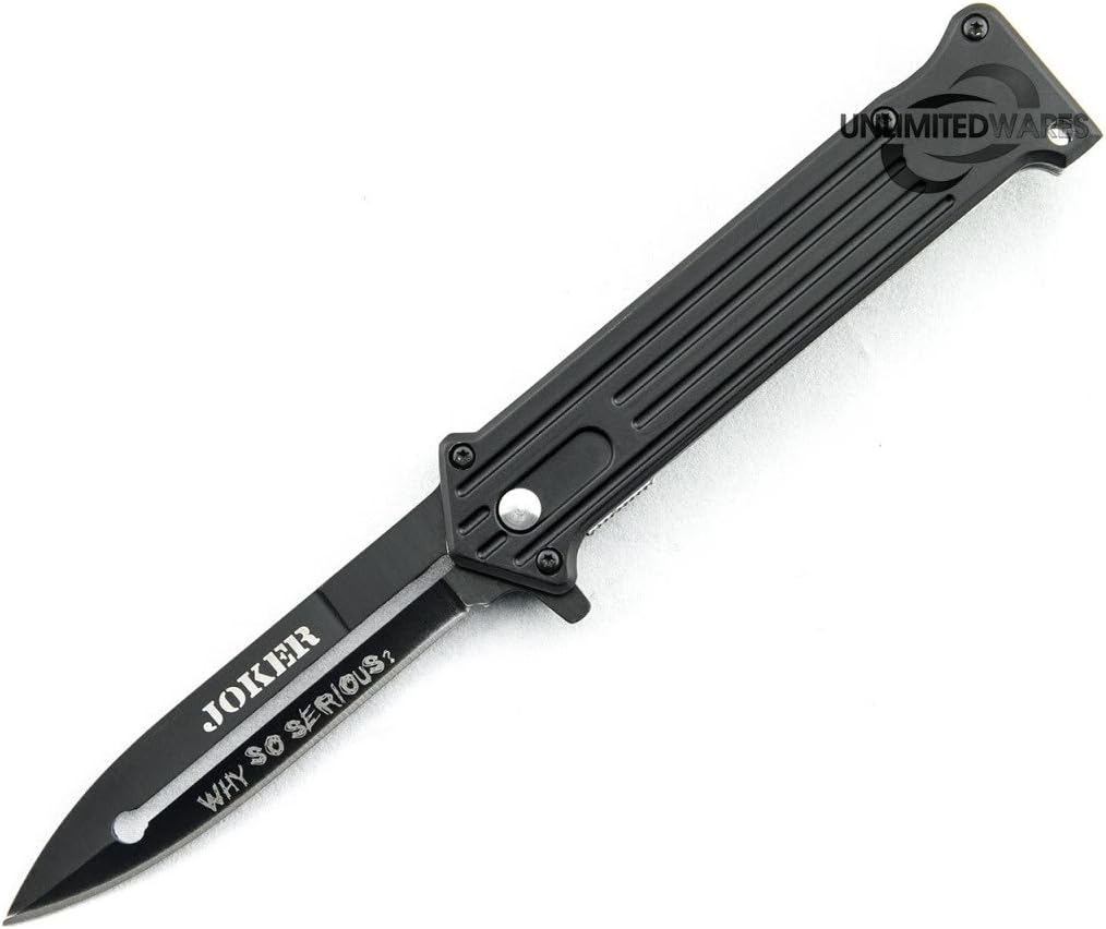 2-Pack Joker "Why So Serious?" Assisted Opening Folding Knife 4.5-Inch Closed Black and Silver