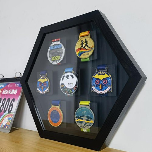 Wooden Medal Hanger Display, 7 Medal Display case,Large Medals Display Shadow Box for Medals Earned Through Triathlons, Gymnastics, Football, Basketball, Running, Swimming, Games(Black, 18"x16")