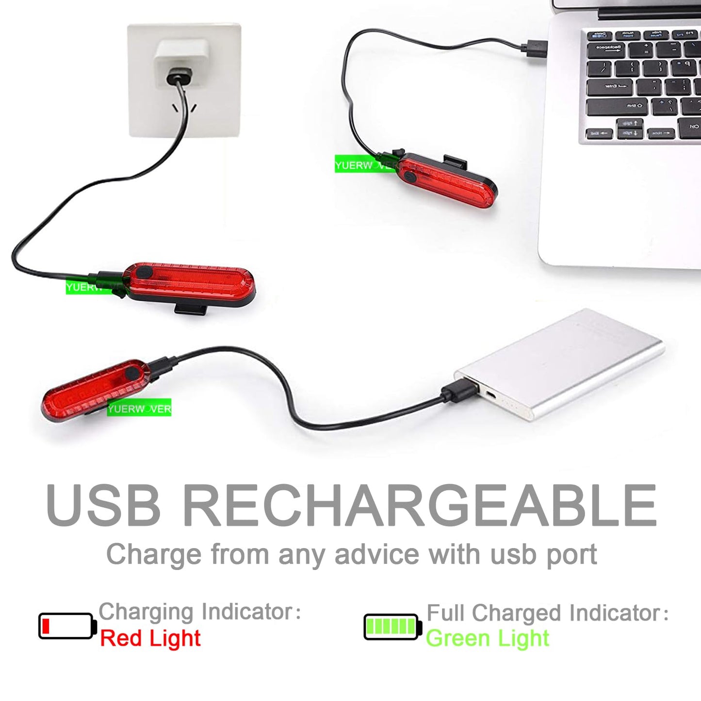 2 Pack USB Rechargeable LED Bike Tail Light Bicycle Rear Cycling Night Essential Reflector Seat Back Safety Lamp 4 Modes Waterproof Bright Warning Flash MTB Light for Men Women Kids (White)