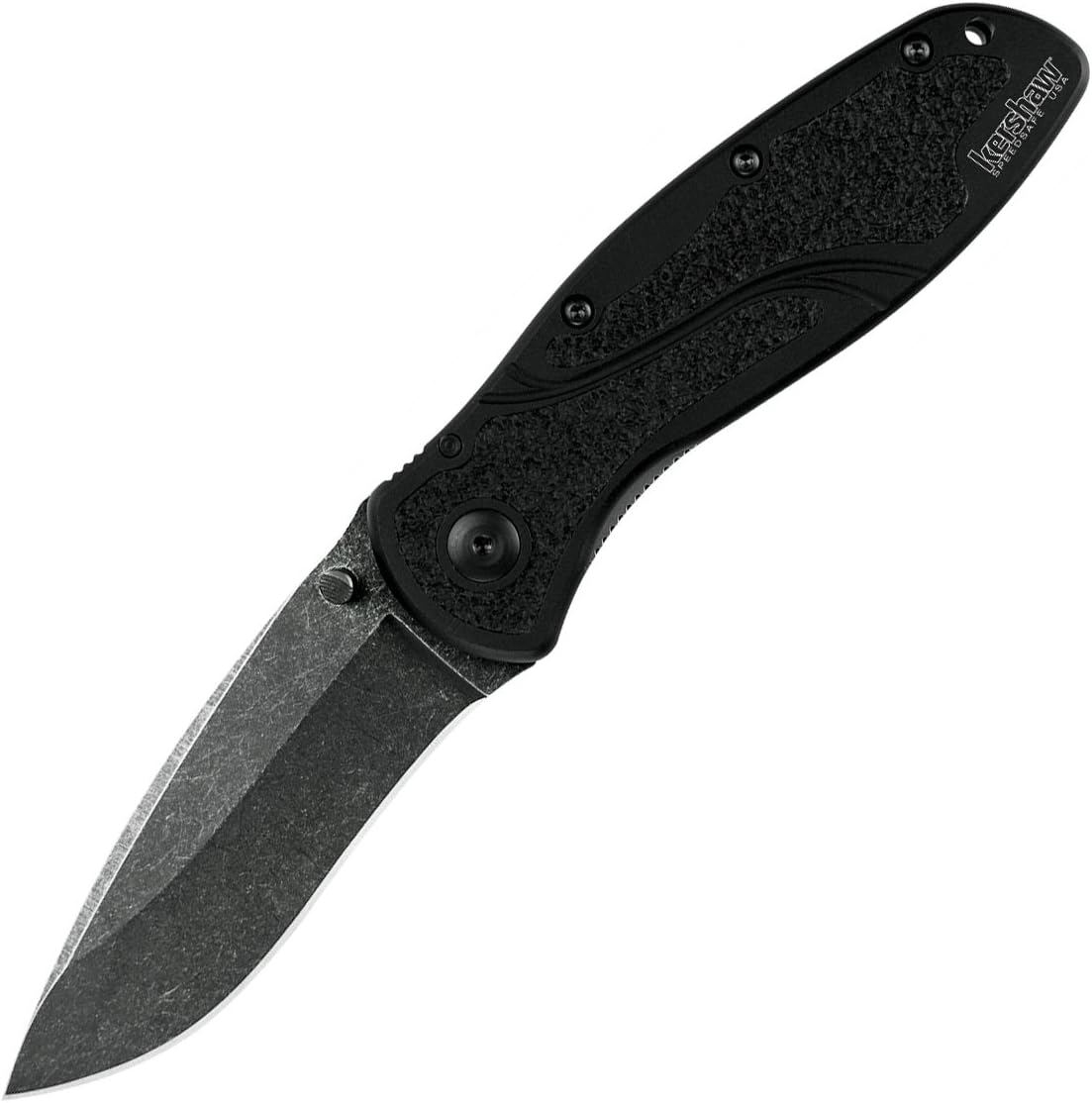 Kershaw Blur Blackwash Folding Knife (1670BW); 3.4 BlackWash 14C28N Steel Blade; Black Anodized Aluminum Handle with Black Textured Trac-Tec Inserts, SpeedSafe Opening, Reversible Pocketclip; 3.9 OZ