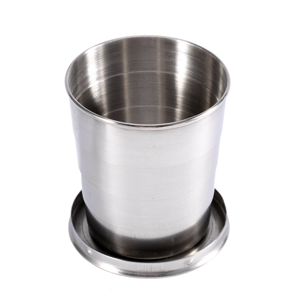Walfront Stainless Steel Collapsible Cup Travel Folding Cup Camp Keychain Retractable Outdoor for Travel (L)