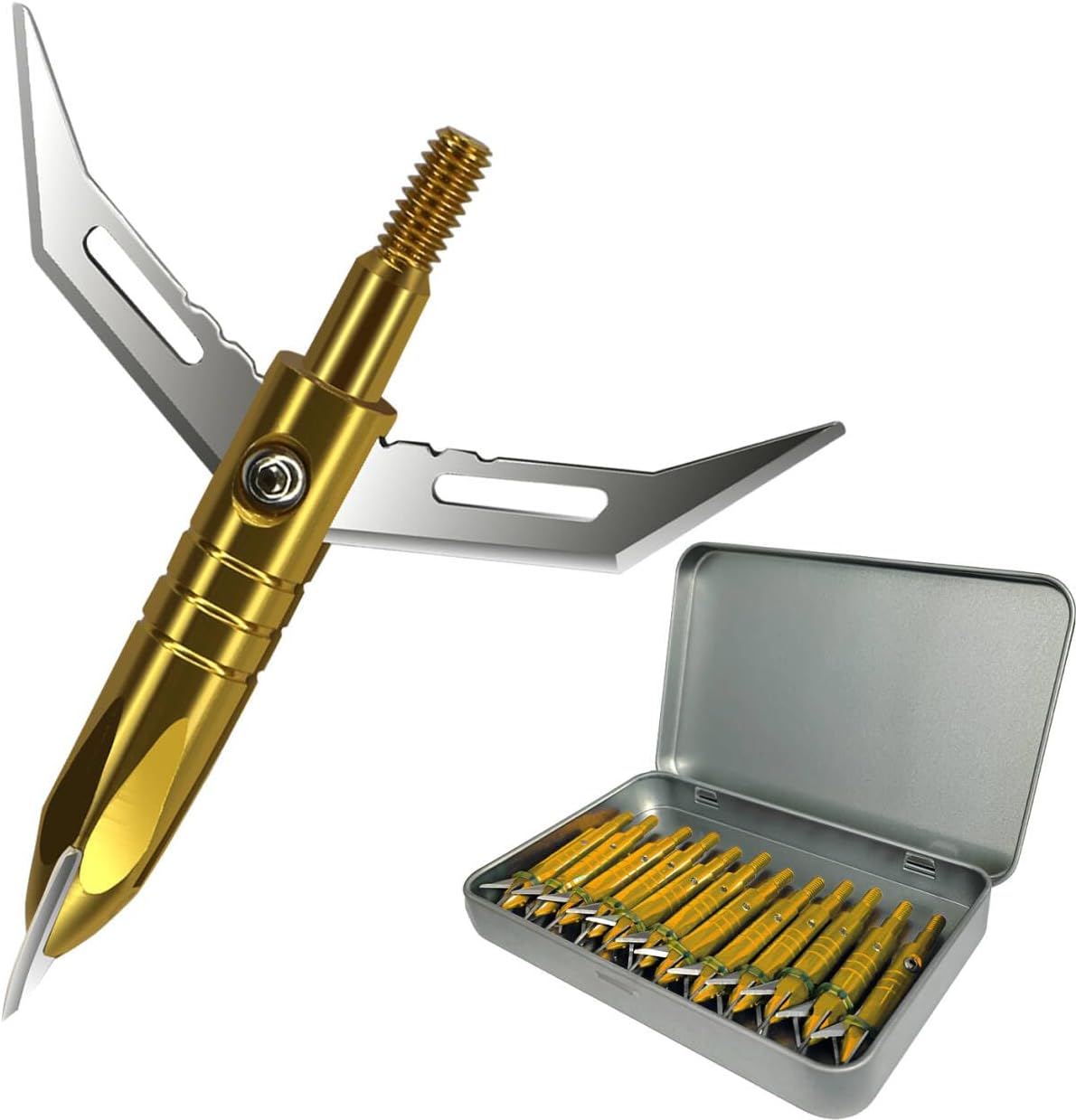 12pcs Hunting Broadheads 100 Grain Archery Broadheads 420 Stainless Steel Higher Hardness 2-Blades + 1 pc Broadhead Case for Arrowheads