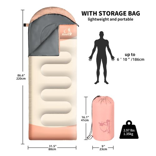 Xelaro Sleeping Bags for Adults Kids,3 Season Cold&Warm Weather Waterproof Lightweight Sleeping Bags for Camping Hiking Outdoor Travel