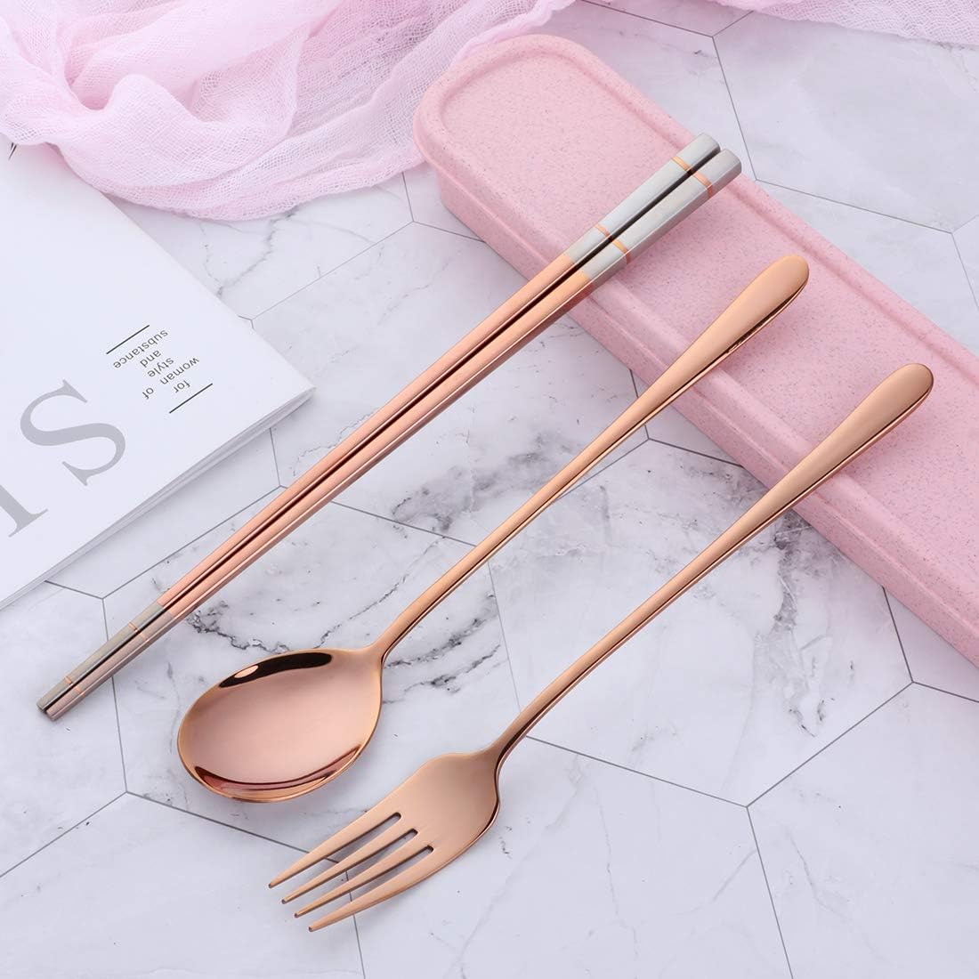 3 PCS Outdoor Flatware Set Fork Spoon Chopsticks/Travel Flatware Set with a Case