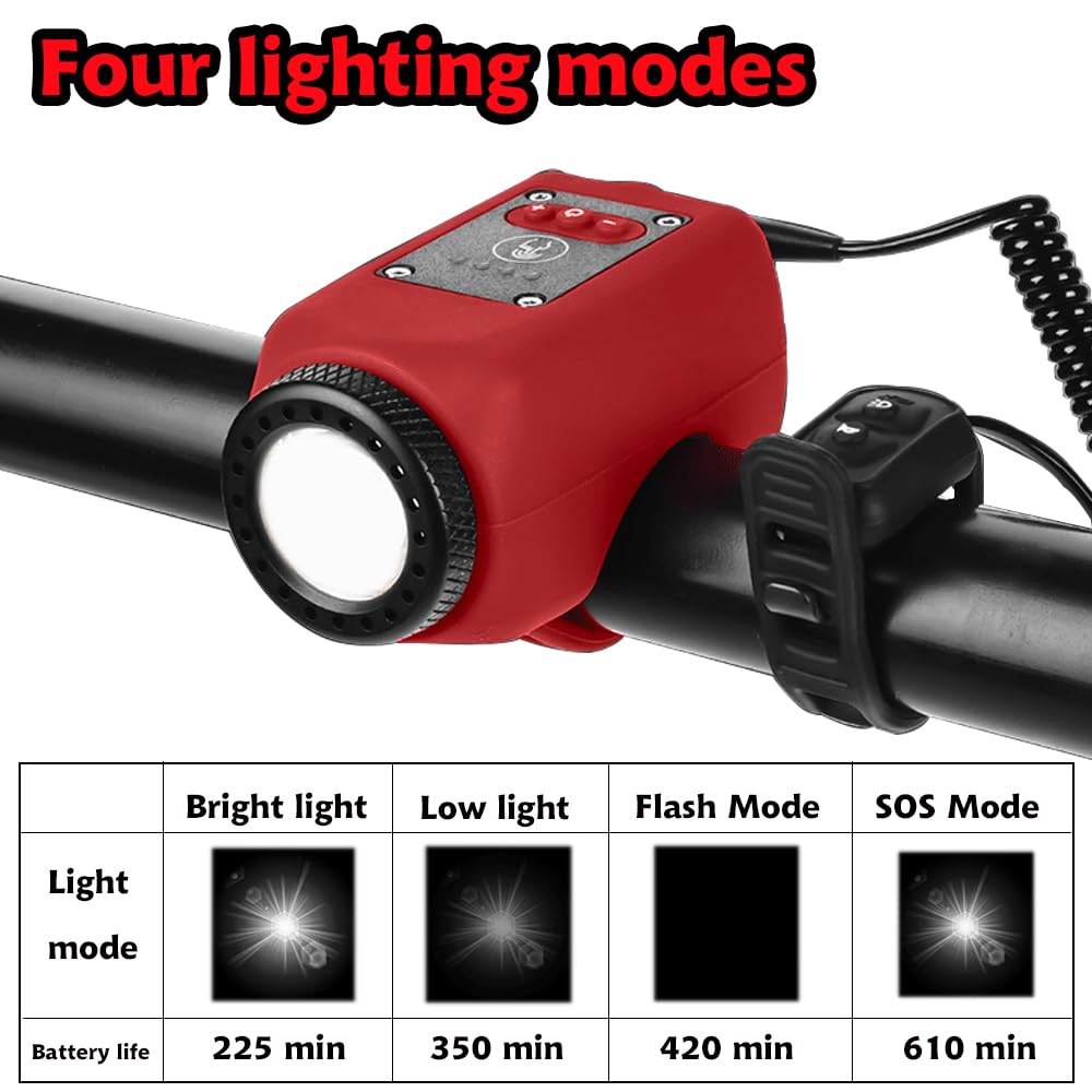 LESOVI Electric Bike Horn Bike Light 2 in 1; 110 dB Bicycle Horn 5 Sound Modes with Rechargeable Battery Waterproof Bicycle Light with Horn for Kids Boys Adults Mountain Bike (LE-01 Black)
