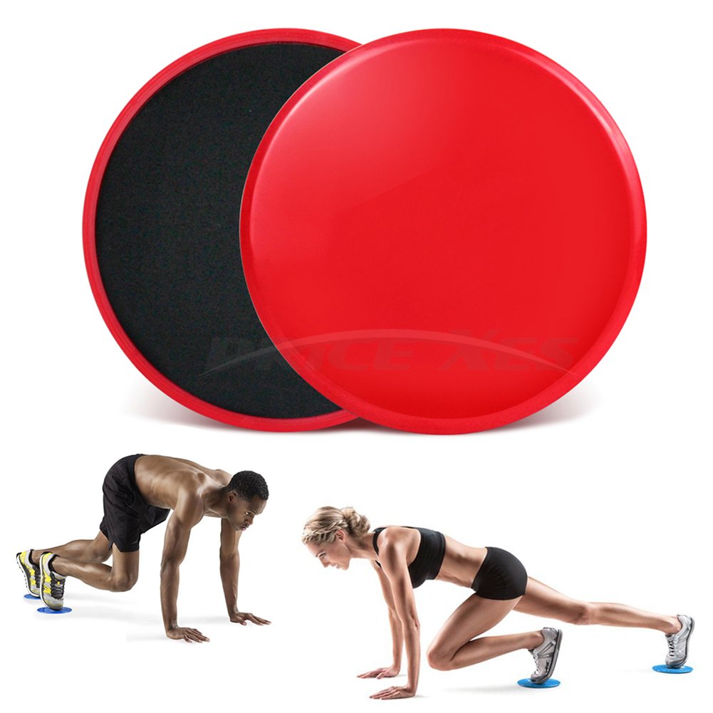 2 x Dual Sided Gliding Discs Exercise Sliders Core Sliders Fitness Ultimate Trainer Gym Home Abdominal & Total Full Body Workout Equipment on ALL surfaces Slide & Glide Exercises (Black, Circle)