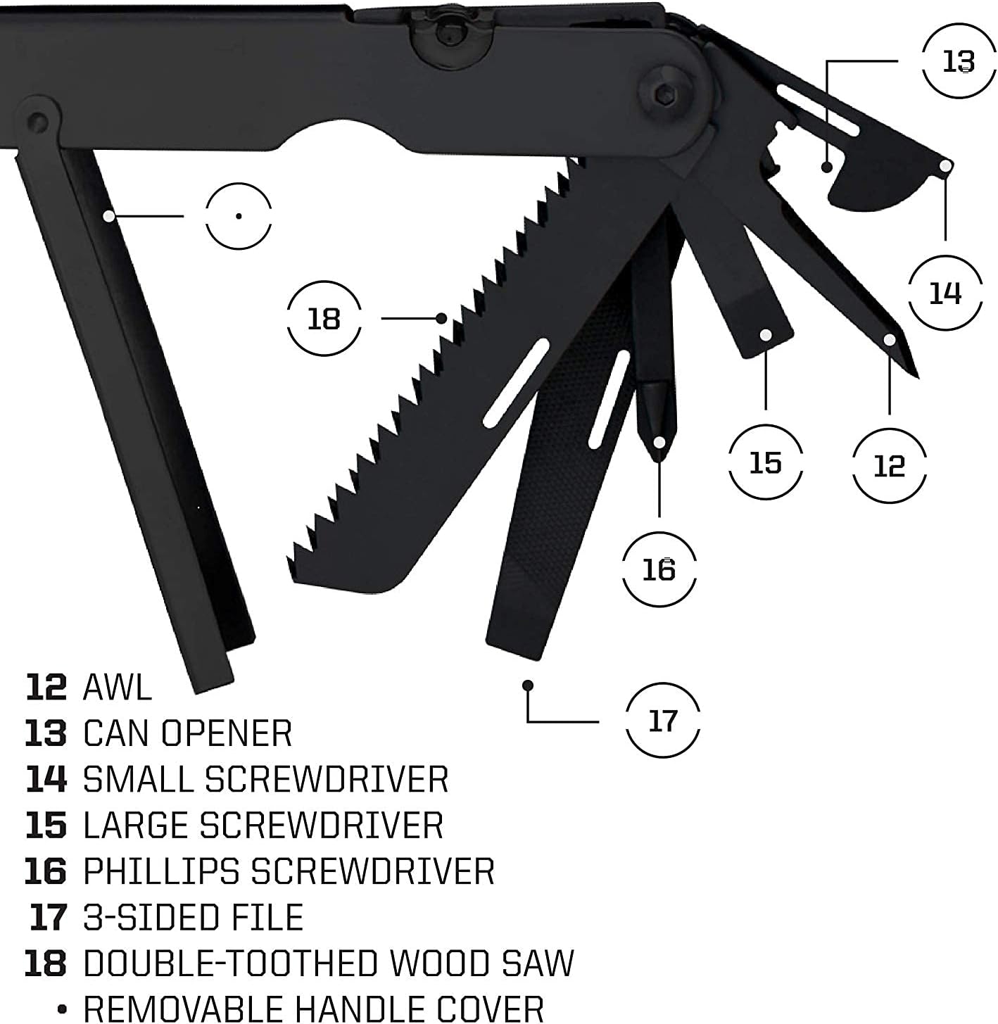 SOG PowerLock Multi-Tool- Compound Leverage Technology with EOD Crimper Device, 420 Stainless Steel Body, 18 Lightweight Specialty Tools (B61N-CP) , Black