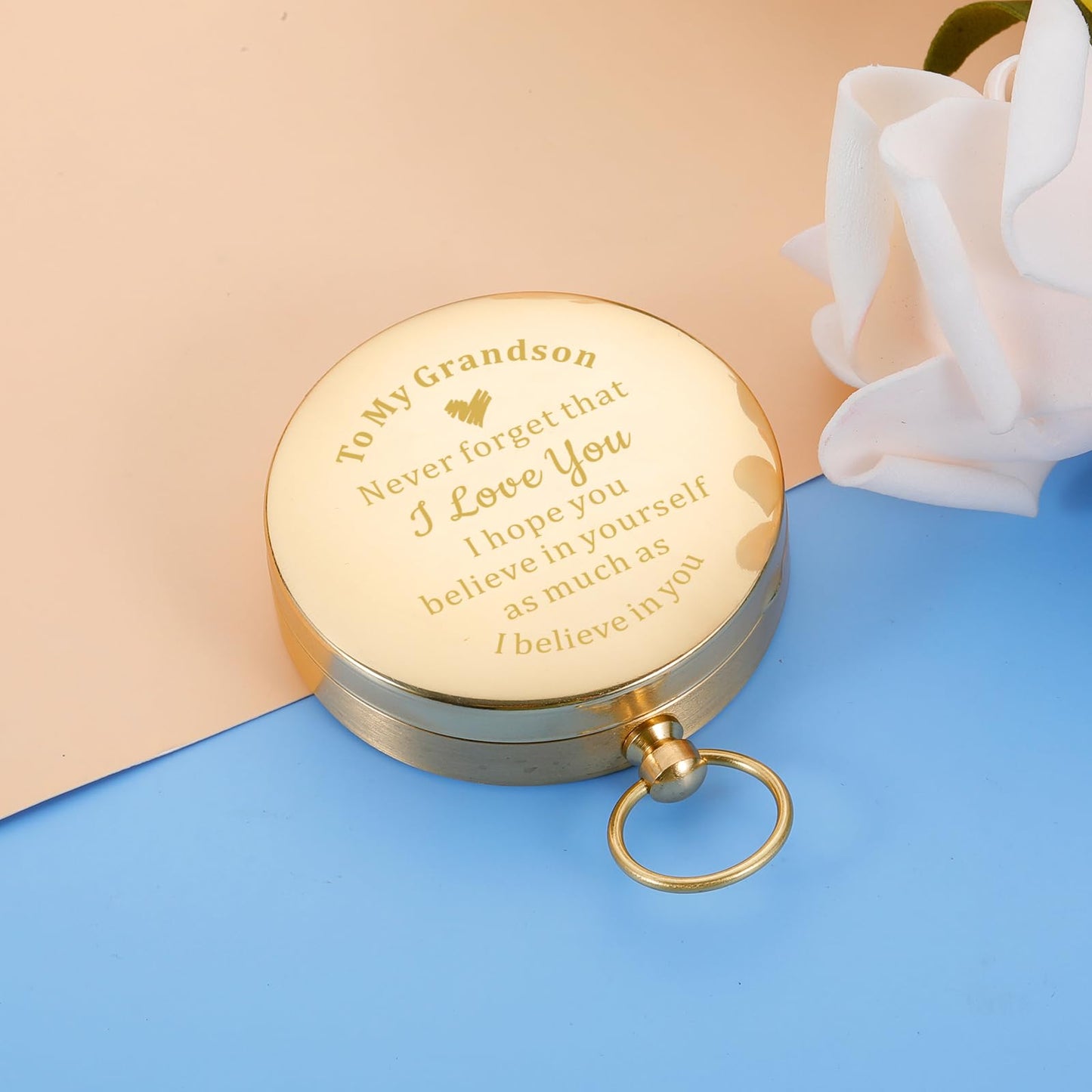KINMES Brass Engraved Compass - Inspirational Gifts for Grandson: Baptism, Confirmation, Graduation, Christmas, Stocking Stuffers
